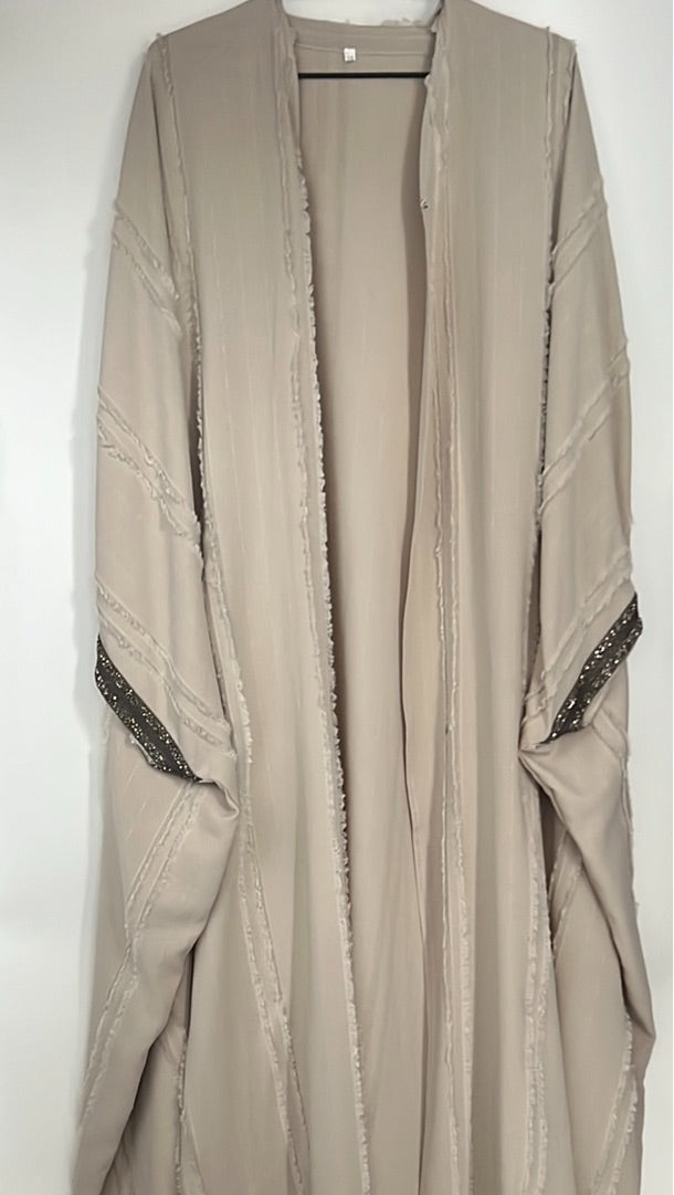 Nude Beige Abaya w/ Jeweled Sleeves