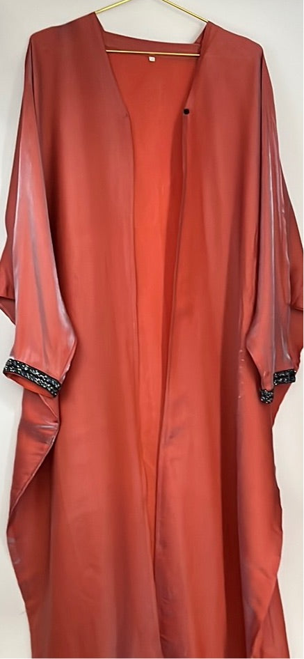 Coral Shimmer Abaya w/Jeweled sleeves