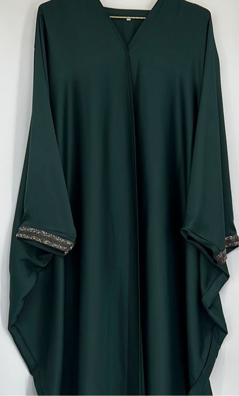 Emerald Butterfly Crystal Sleeve Abaya